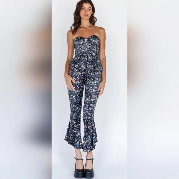 Multi Color Floral Print Velvet Top & Flare Pants Set #437, 438 - Picture 3 of 8